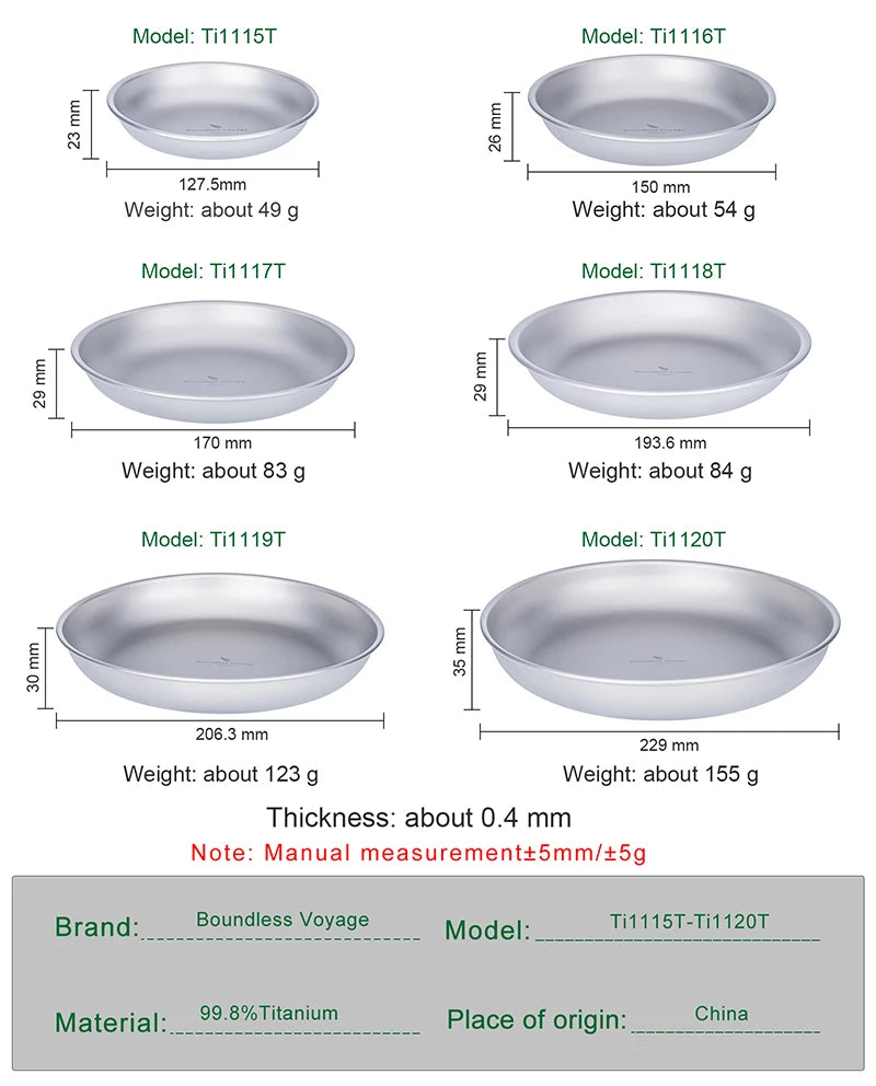 Titanium Plates Dishes Saucer Outdoor Camping Home Food Serving Tray Dinnerware