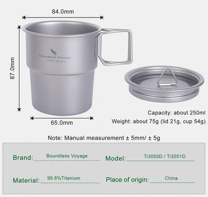 Boundless Voyage Titanium Coffee Cup 250ml Outdoor Portable European Stackable Mug Accompanying Water Bottle Juice Beer Mug