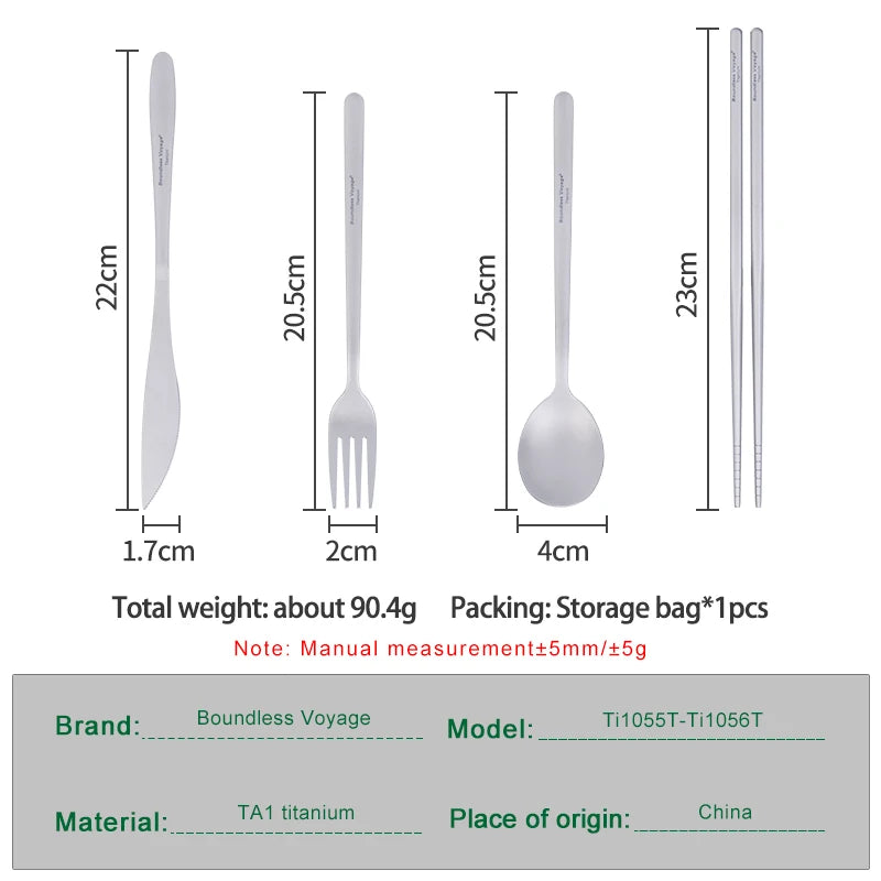 Camping Titanium Cutlery Set Long Handle Spoon Fork Knife