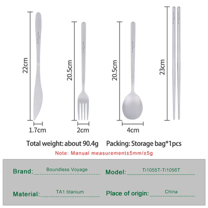Camping Titanium Cutlery Set Long Handle Spoon Fork Knife