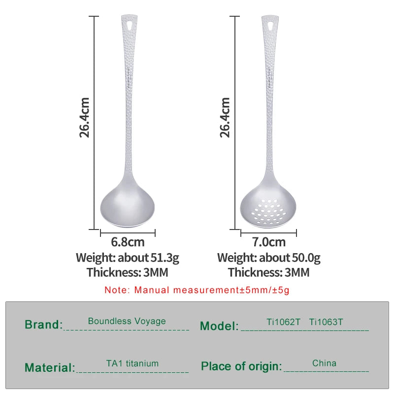 Long Handle Titanium Soup Ladle Metal Serving Skimmer Slotted Spoon