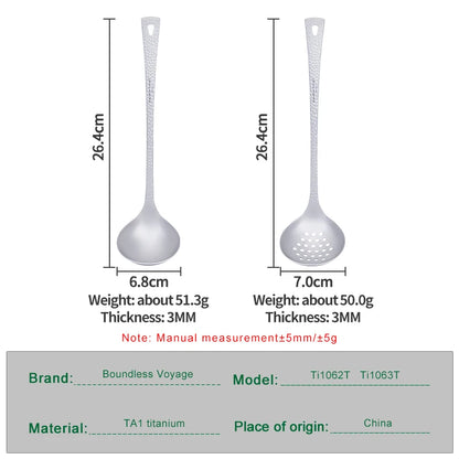 Long Handle Titanium Soup Ladle Metal Serving Skimmer Slotted Spoon