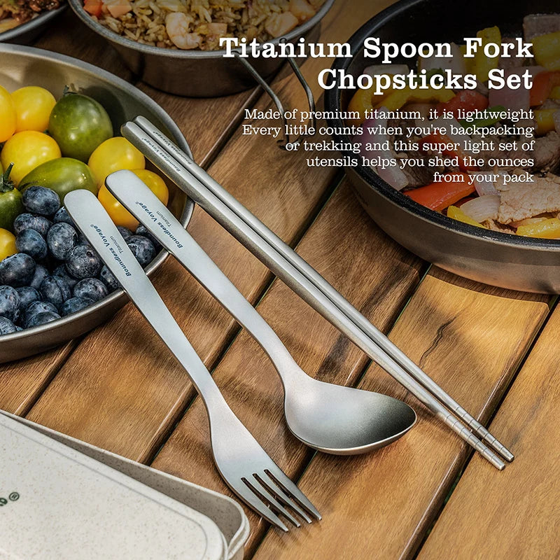 Camping Titanium Cutlery Set Outdoor Utensils Long Handle Soup Spoon Fork Chopsticks