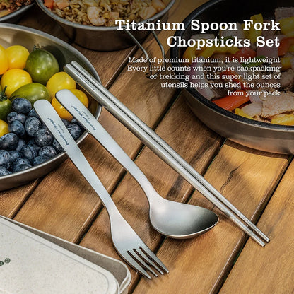 Camping Titanium Cutlery Set Outdoor Utensils Long Handle Soup Spoon Fork Chopsticks