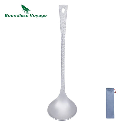 Long Handle Titanium Soup Ladle Metal Serving Skimmer Slotted Spoon