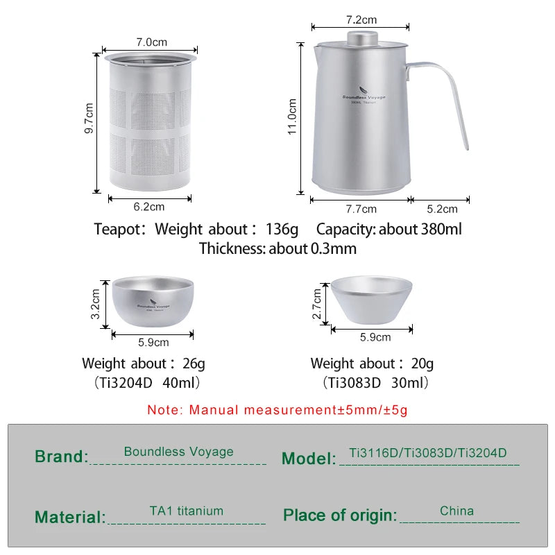 Titanium Travel 380ml Kung Fu Tea Pot Cups Set