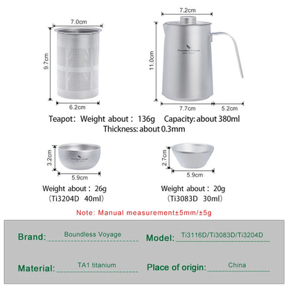 Titanium Travel 380ml Kung Fu Tea Pot Cups Set