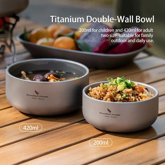 Camping Titanium Bowl 200ml/420ml Double-Walled Rice Bowl