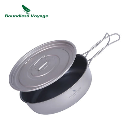 Sartén antiadherente para camping Boundless Voyage de 19 cm de titanio con tapa, ultraligera, para senderismo y exteriores 