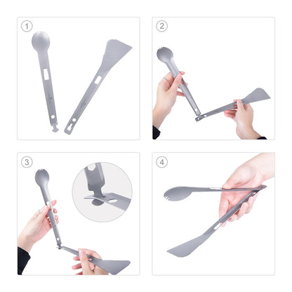 Titanium Alloy Multi Tong Spork Shovel Spatula All-In-One Utensil Portable Camping BBQ