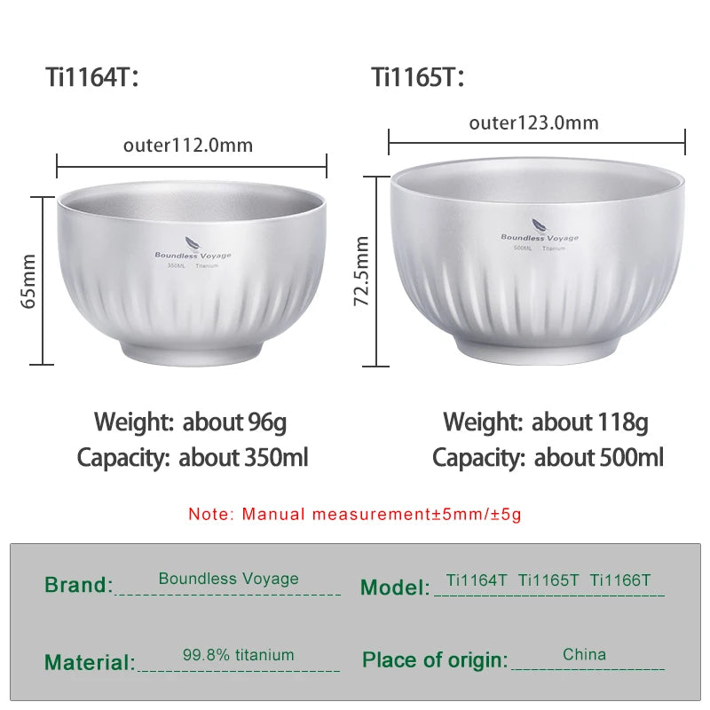 Double Walled Titanium Ultralight Portable Tableware Outdoor Camping Bowl
