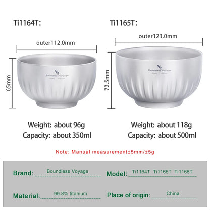 Double Walled Titanium Ultralight Portable Tableware Outdoor Camping Bowl