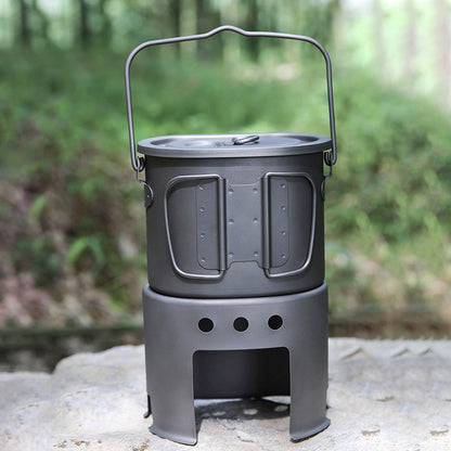 2 in 1 Camping Titanium Pot Wood Stove Set 800ml Canteen Cup