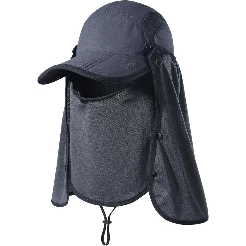 Foldable Fishing Cap with Neck Flap, UPF 50+ Sun Protection, Windproof, Removable Design, Multi-Level Adjustment